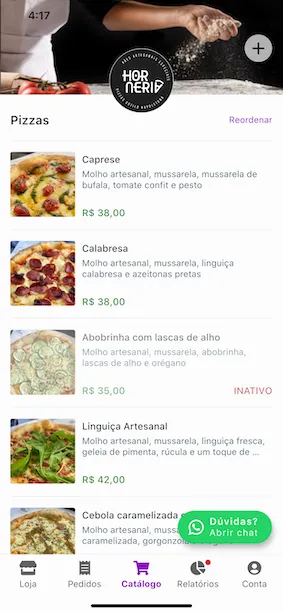 Catálogo no aplicativo