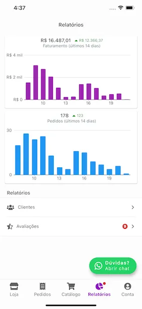 Relatórios no aplicativo